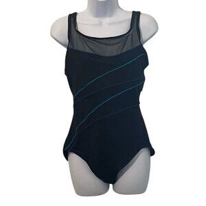 Beach Cabana Woman One Piece Mesh Insert Swimsuit Size 1X 16W/18W Bra No Pads